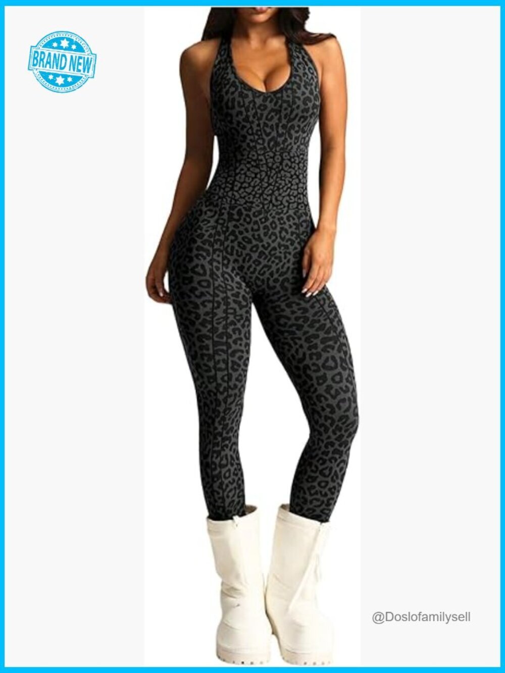 One Piece Workout Jumpsuit Open Back Halter Unitard Athletic Yoga Romper with